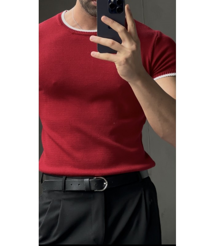 BİSİKLET YAKA ÖZEL  DESEN DETAYLI TİRKO TSHIRT