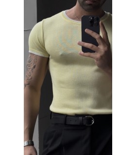 BİSİKLET YAKA ÖZEL  DESEN DETAYLI TİRKO TSHIRT