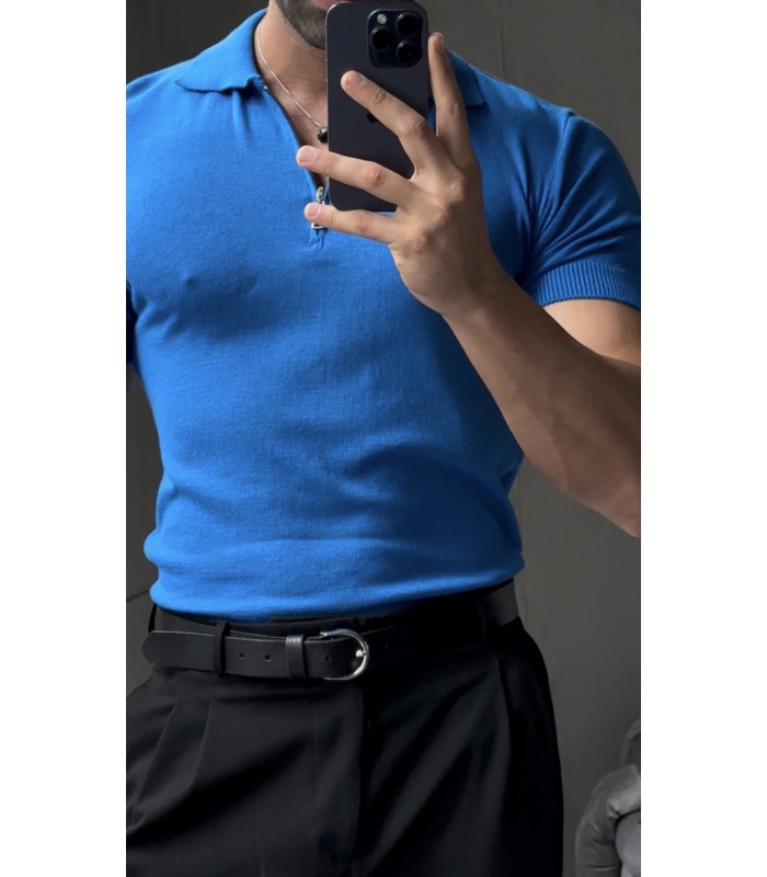 ÖZEL KUMAŞ LİKRALI YAKA FERMUAR DETAYLI TSHIRT