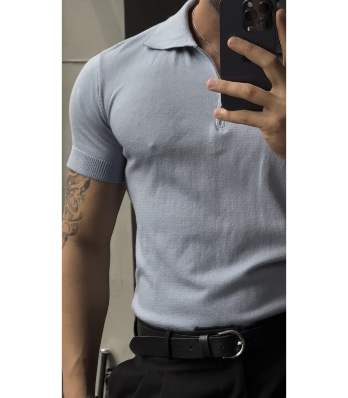 ÖZEL KUMAŞ LİKRALI YAKA FERMUAR DETAYLI TSHIRT