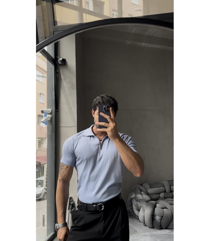 ÖZEL KUMAŞ LİKRALI YAKA FERMUAR DETAYLI TSHIRT
