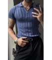 LİKRALI YAKA FERMUAR ÖZEL DESEN DETAYLI TSHIRT