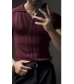 LİKRALI YAKA FERMUAR ÖZEL DESEN DETAYLI TSHIRT