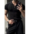 LİKRALI YAKA FERMUAR ÖZEL DESEN DETAYLI TSHIRT