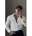 ÖZEL İNCE DESEN DETAYLI OVERSİZE GÖMLEK