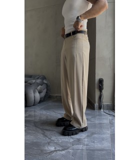 BAGGY YAN ÇİFT DETAYLI KUMAŞ PANTOLON