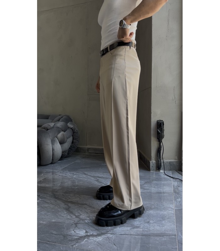 BAGGY YAN ÇİFT DETAYLI KUMAŞ PANTOLON