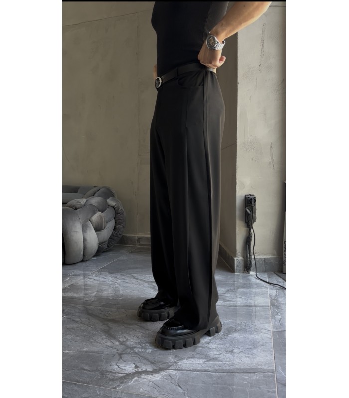 BAGGY YAN ÇİFT DETAYLI KUMAŞ PANTOLON