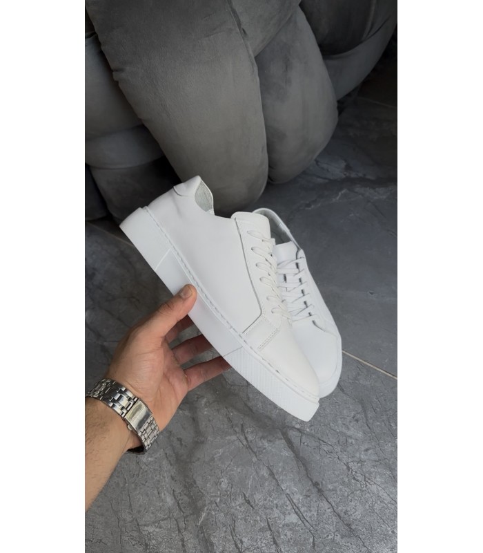 BEYAZ HAKİKİ DERİ BAĞCIKLI SNEAKER