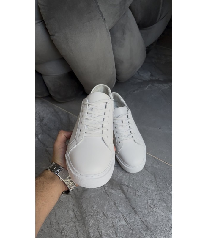 BEYAZ HAKİKİ DERİ BAĞCIKLI SNEAKER