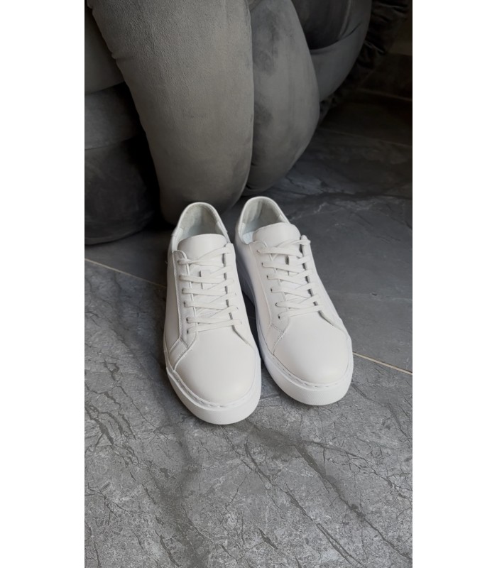 BEYAZ HAKİKİ DERİ BAĞCIKLI SNEAKER