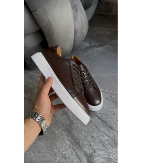 KAHVE HAKİKİ DERİ BAĞCIKLI SNEAKER