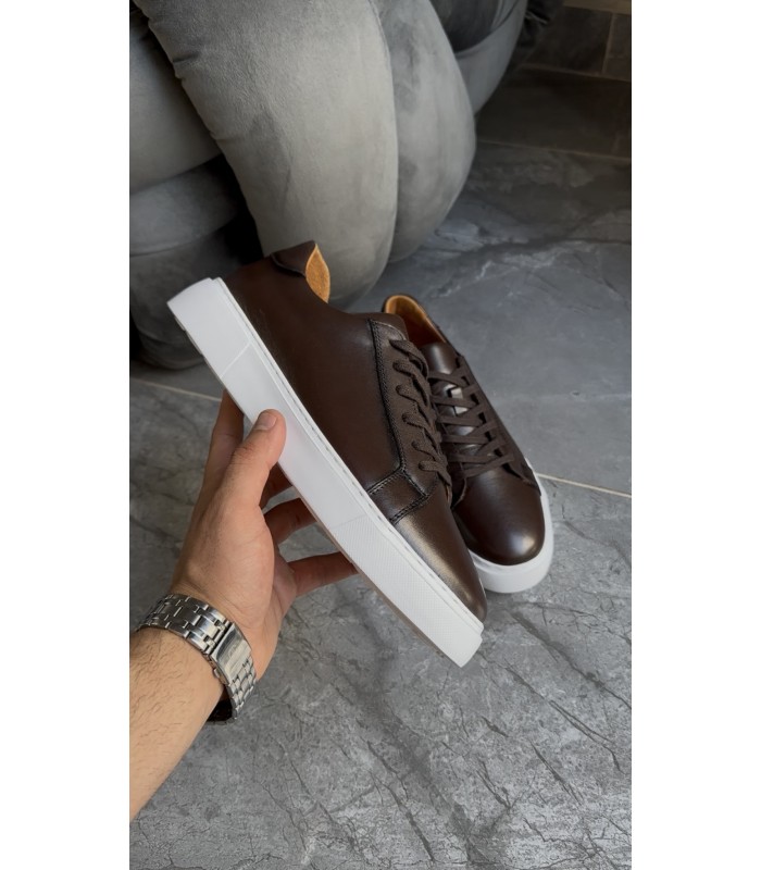 KAHVE HAKİKİ DERİ BAĞCIKLI SNEAKER