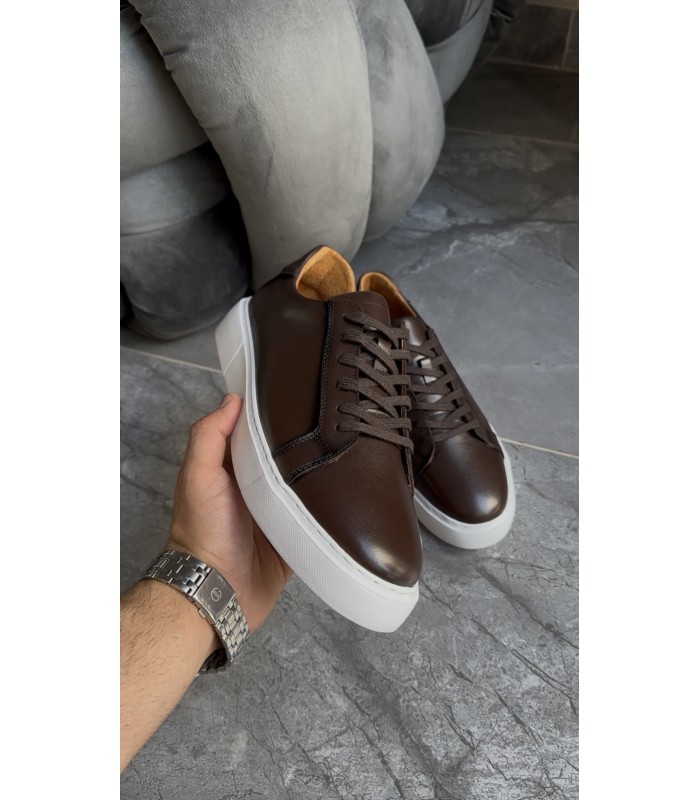 KAHVE HAKİKİ DERİ BAĞCIKLI SNEAKER