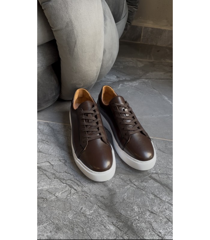 KAHVE HAKİKİ DERİ BAĞCIKLI SNEAKER