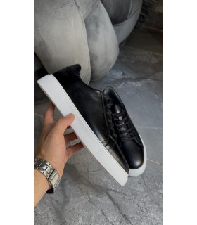 SİYAH HAKİKİ DERİ BAĞCIKLI SNEAKER