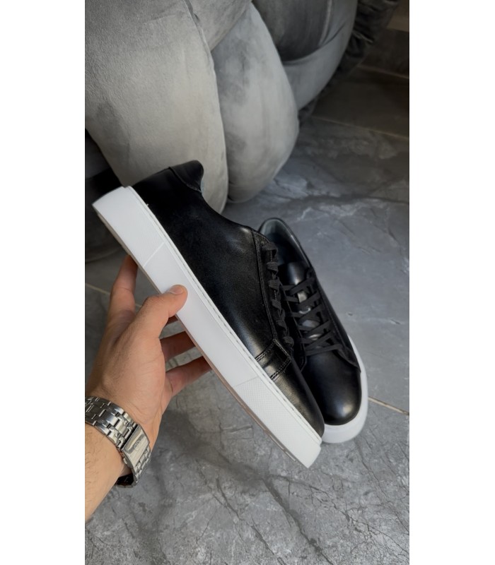 SİYAH HAKİKİ DERİ BAĞCIKLI SNEAKER