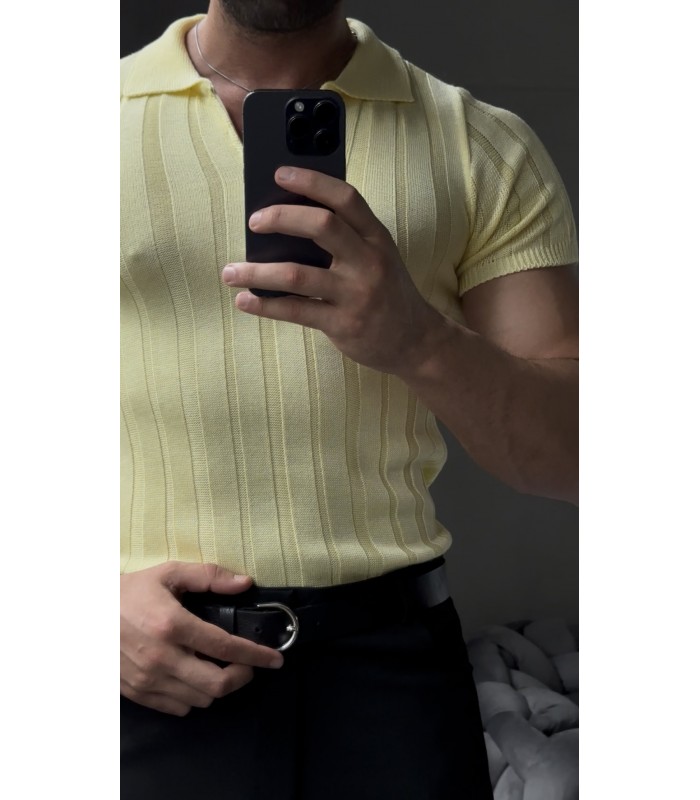 LİKRALI YAKA FERMUAR ÖZEL DESEN DETAYLI TSHIRT