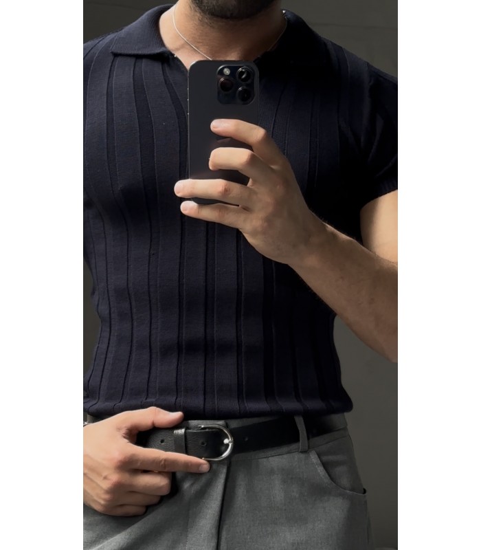 LİKRALI YAKA FERMUAR ÖZEL DESEN DETAYLI TSHIRT