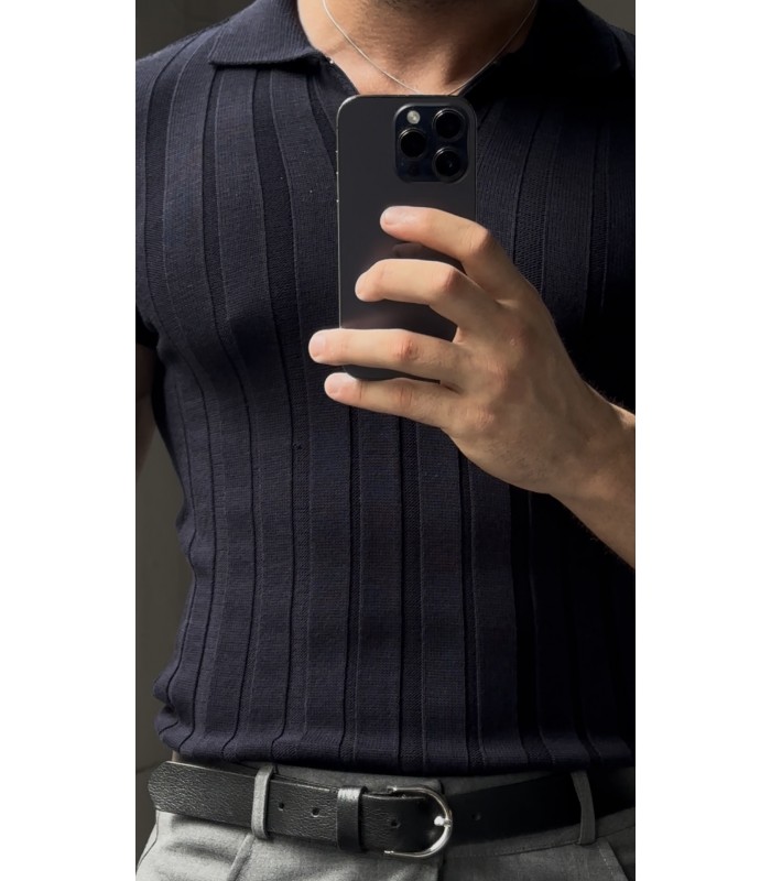 LİKRALI YAKA FERMUAR ÖZEL DESEN DETAYLI TSHIRT