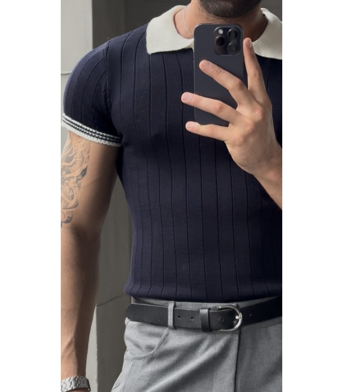 POLO YAKA ÖZEL DESEN DETAYLI TSHIRT