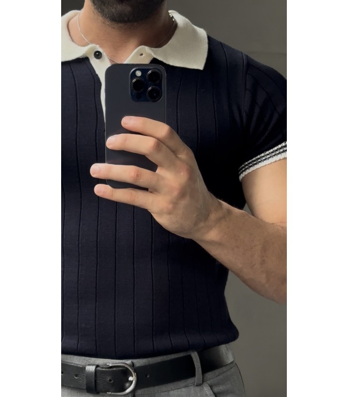 POLO YAKA ÖZEL DESEN DETAYLI TSHIRT