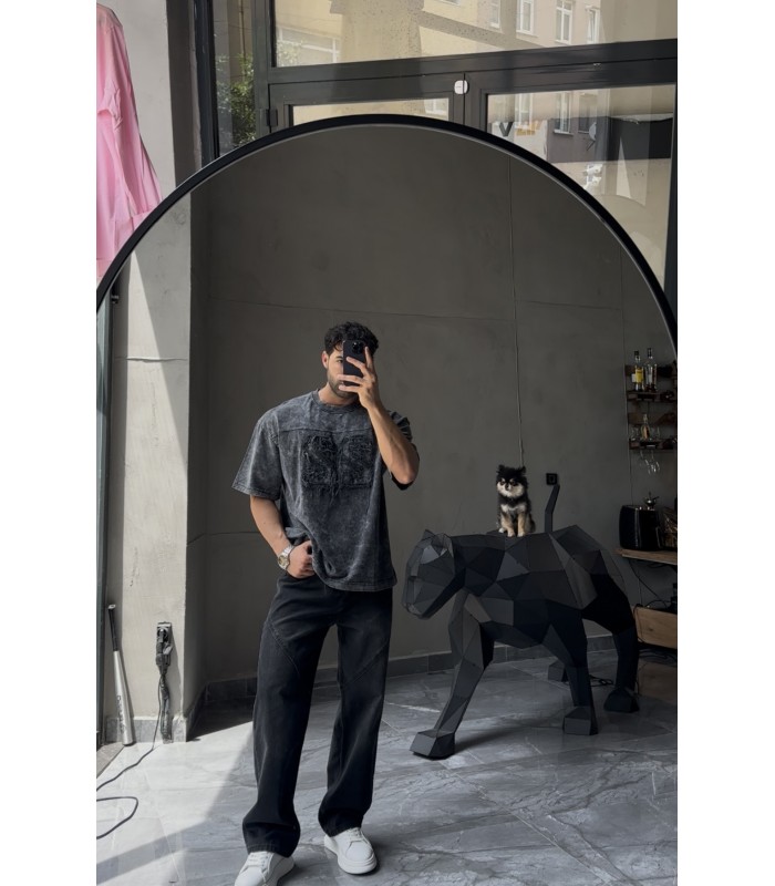 BİSİKLET YAKA 22 RAKAM  DETAYLI YIKAMA KUMAŞ TSHIRT