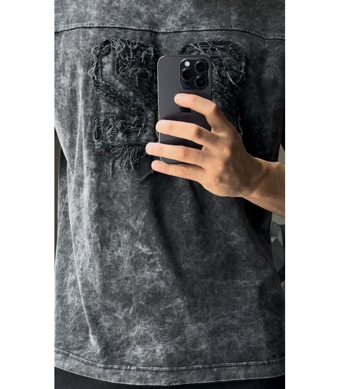 BİSİKLET YAKA 22 RAKAM  DETAYLI YIKAMA KUMAŞ TSHIRT