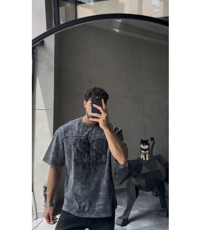 BİSİKLET YAKA 22 RAKAM  DETAYLI YIKAMA KUMAŞ TSHIRT