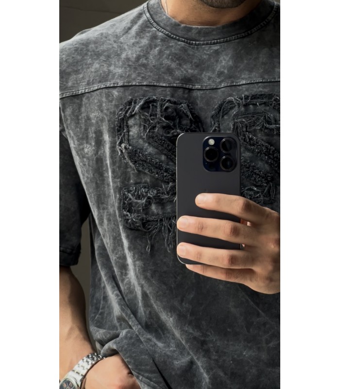 BİSİKLET YAKA 22 RAKAM  DETAYLI YIKAMA KUMAŞ TSHIRT