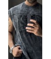 22 RAKAM  DETAYLI YIKAMA KUMAŞ SIFIR KOL TSHIRT