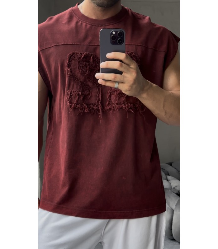 22 RAKAM  DETAYLI YIKAMA KUMAŞ SIFIR KOL TSHIRT