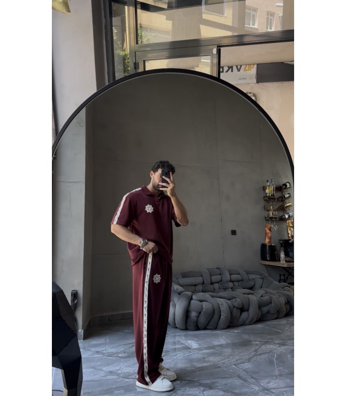 OVERSİZE POLO YAKA YAN ÖZEL DESEN DETAY EŞOFMAN TAKIM