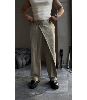 YAN DÜĞME DETAY BAGGY KETEN PANTOLON