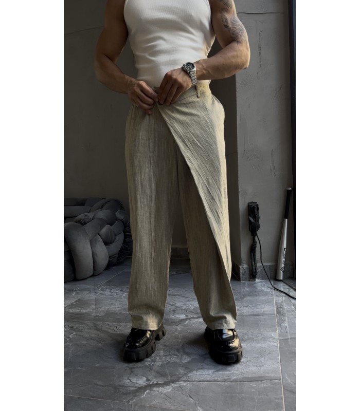 YAN DÜĞME DETAY BAGGY KETEN PANTOLON