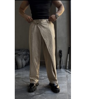 YAN DÜĞME DETAY BAGGY KETEN PANTOLON