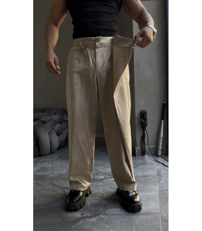 YAN DÜĞME DETAY BAGGY KETEN PANTOLON
