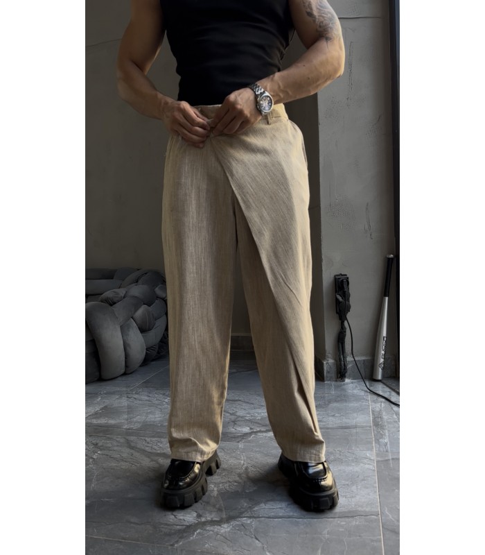 YAN DÜĞME DETAY BAGGY KETEN PANTOLON
