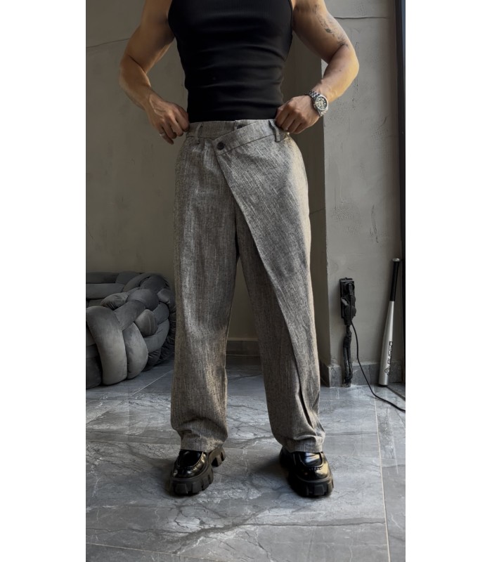 YAN DÜĞME DETAY BAGGY KETEN PANTOLON