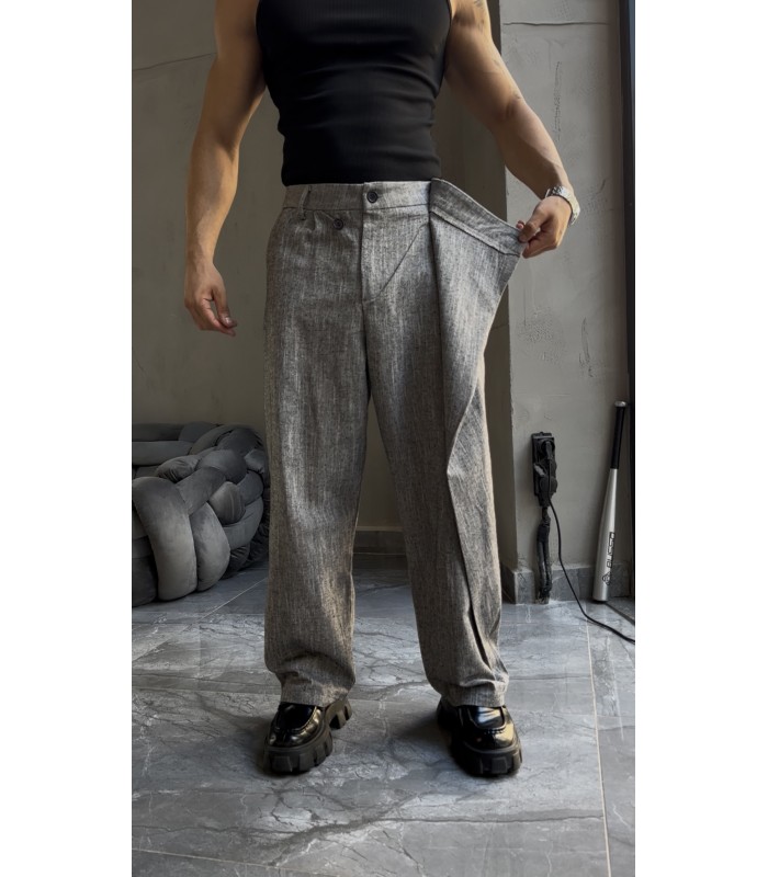 YAN DÜĞME DETAY BAGGY KETEN PANTOLON