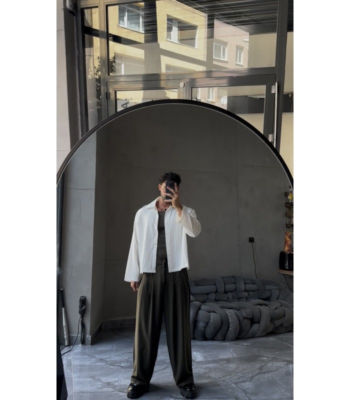 CROP KESİM ÇİZGİLİ OVERSİZE GÖMLEK