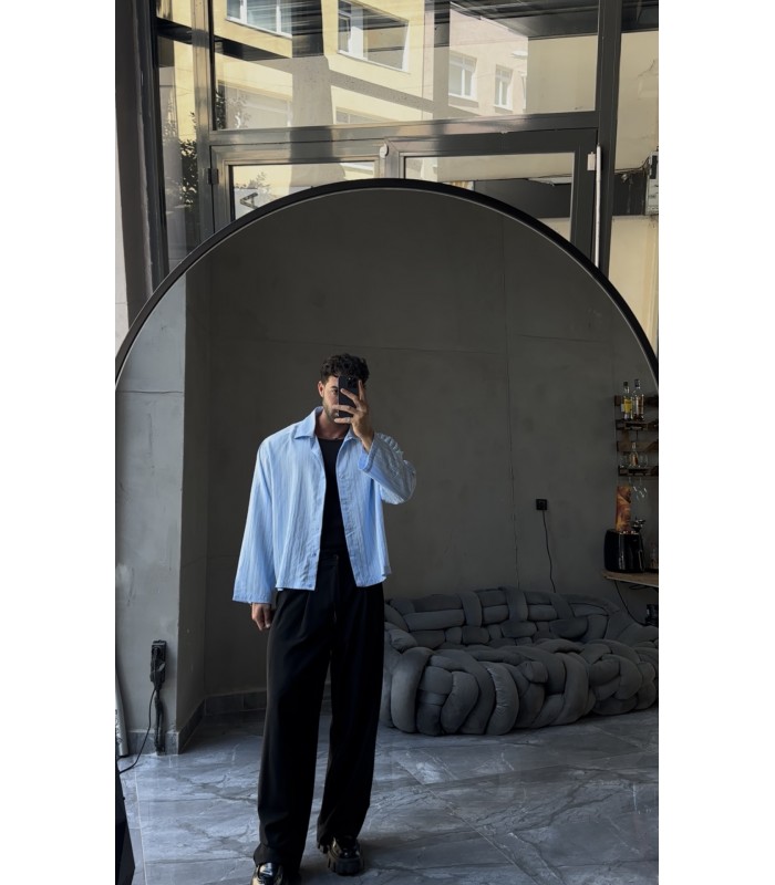 CROP KESİM ÇİZGİLİ OVERSİZE GÖMLEK