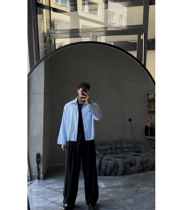 CROP KESİM ÇİZGİLİ OVERSİZE GÖMLEK