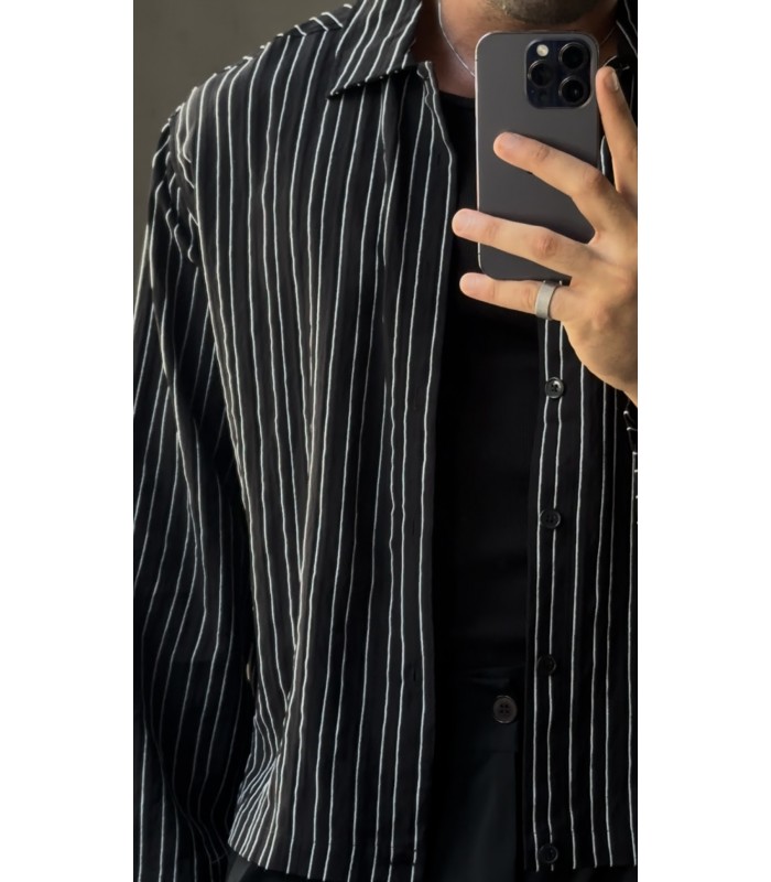 CROP KESİM ÇİZGİLİ OVERSİZE GÖMLEK