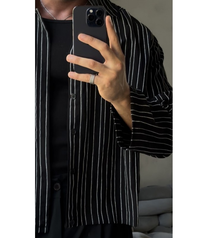 CROP KESİM ÇİZGİLİ OVERSİZE GÖMLEK