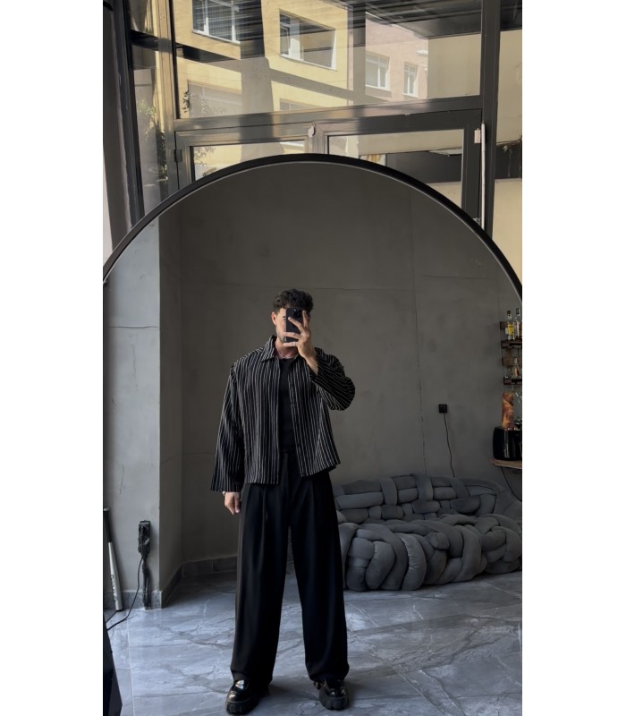 CROP KESİM ÇİZGİLİ OVERSİZE GÖMLEK