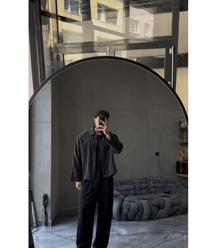 CROP KESİM ÇİZGİLİ OVERSİZE GÖMLEK