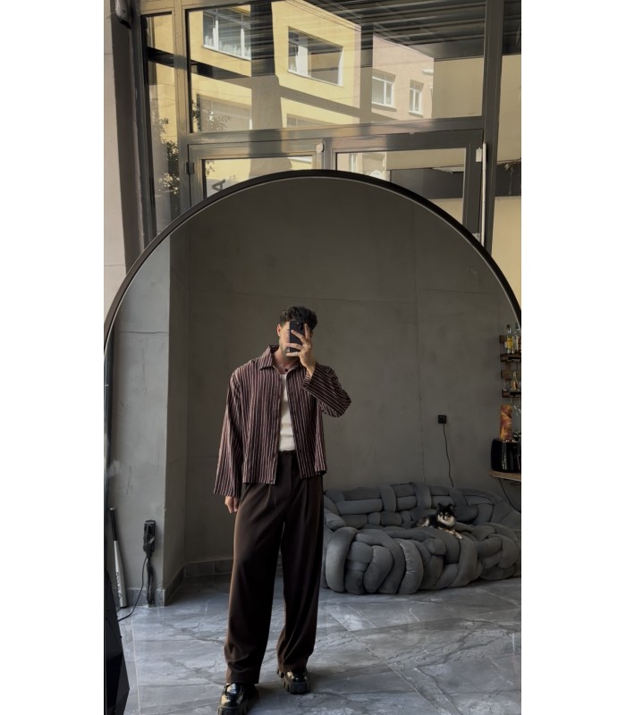 CROP KESİM ÇİZGİLİ OVERSİZE GÖMLEK