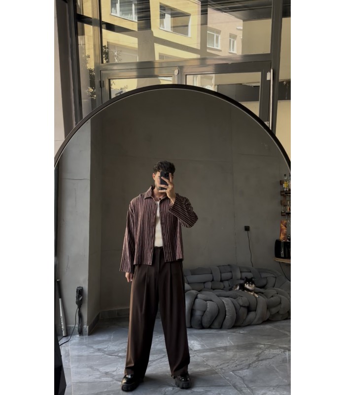 CROP KESİM ÇİZGİLİ OVERSİZE GÖMLEK