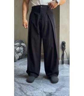 BAGGY ÖZEL KESİM ÖN PİLE DETAYLI KETEN PANTOLON